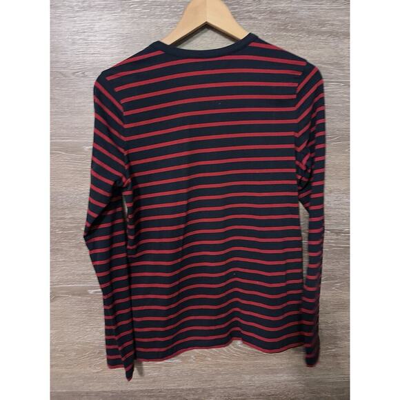 Lands End Top Red Blue Striped Button Back Long Sleeve Preppy Nautical S - Picture 4 of 7